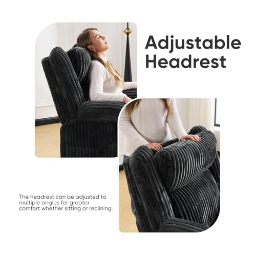 Image of Oversized Manual Recliner Chair with Arm Storage,Swivel Rocker Recliner Chair for Adults with Adjustable Headrest,Nursery Glider Recliner with Phone Stand and Side Pockets for Living Room,Dark Grey