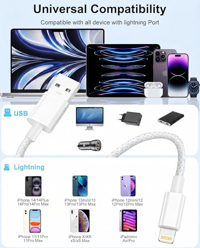 Image of iPhone Charger Lightning Cable 3FT+6FT 2Pack,[Apple MFi Certified] USB A to Lightning Cable Nylon Braided iPhone Fast Charging Cable Cord for iPhone 14 13 12 11 Pro Max / /XS /XR /8 /7 /6 /5 /SE,iPad,AirPods