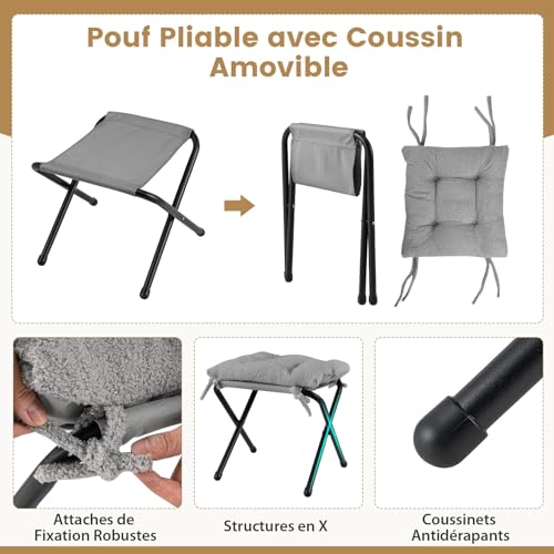 Fauteuil Scandinave Gris avec Repose-Pieds COSTWAY