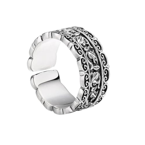 Bague à motif d'herbe Tang en argent 925, le cadeau idéal ajustable pour homme et femme