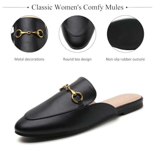 Image of Minorsu Buckle Mules for Women Flats Loafers Shoes for Work Office Business | Slip on,Round Toe,Backless,Slides, Casual