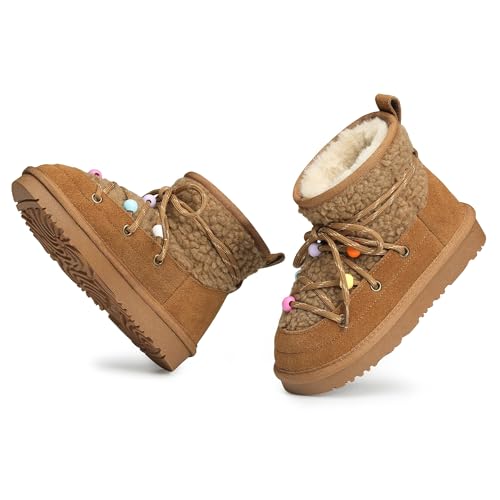 Stelle Winter Boots for Girls Kids Snow Warm Faux Fur Cute Boots for Toddler/Little/Big Kid（Chestnut,13ML
