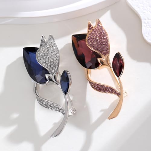 Image of Rhinestone Flower Brooches for Women Enamel Floral Brooch Lapel Pins for Mom Wife Elegant Dress Accessories Mother's Day Jewelry Gifts