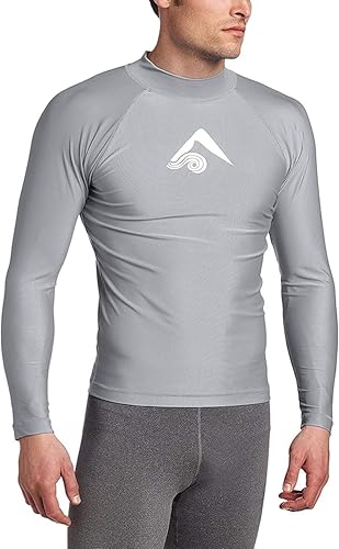 Kanu Surf Men's Long Sleeve Platinum UPF 50+ Rashguard, Grey, Large