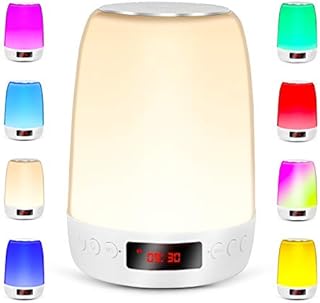 HQQD Touch Bedside Lamp with Alarm Clock, Night Light with Bluetooth Speaker, 3-Level