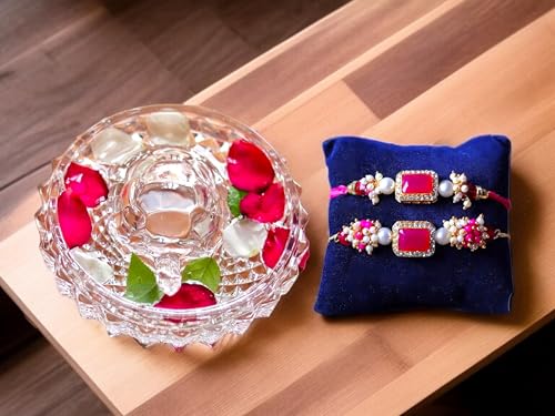 Image of SAUDEEP INDIA Feng Shui Crystal Tortise with Plate for Good Luck with Lumba /Couple Rakhi Set Brother Bhabhi | Turtle for Vastu Home Decor(Couple Rakhi with Gift Hamper)