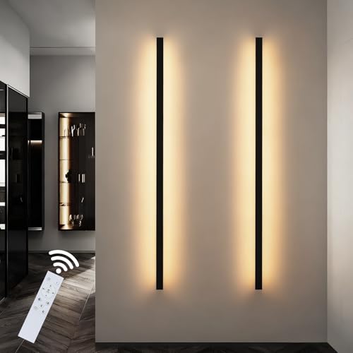ZMH 2ER LED Wandleuchte innen Wandlampe - 100CM Schwarz Modern Flurlampe Schwenkbar Design Treppenhauslampe Indirekt Dimmbar Warmweiß Wandbeleuchtung für Wohnzimmer Schlafzimmer Flur Treppenhaus Bett