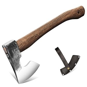 Dream Reach Hatchet Axe for Camping 14.5″ Camping Hatchet with Sheath, Bushcraft Axe with Carbonized Handle, Hand Forged Carving Axe, Splitting Hatchet for Chopping Wood, Gardening