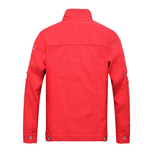 Image of LZLER Men's Denim Jackets Distressed Destroyed Classic Vintage Slim Fit Ripped Fashion Trendy Trucker Jean Jackets