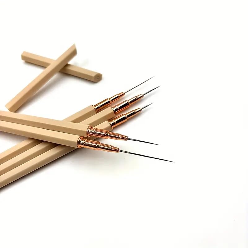 THR3E STROKES 5Pcs Nail Art Liner Brushes,Liner Brush For Nails Gel,Thin Liner Nail Brush Set,Nail Art Striping Brushes,Painting Art Design Pen For Long Lines, Thin Details, Fine Drawing Sizes 5/8/12/20/25mm (HEXAGON BROWN)-image-4