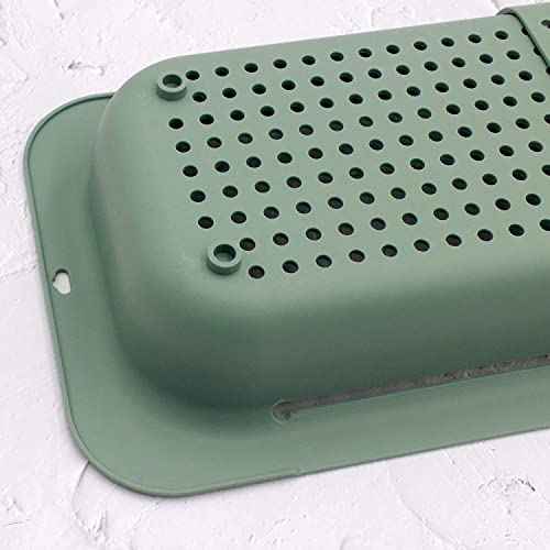 Colander Drain Basket,Vegoran Over The Sink Colander Strainer Basket,Collapsible Colander Fruits And Vegetables Drain Basket Adjustable Strainer Sink Washing Basket (Dark Green) #TOP6