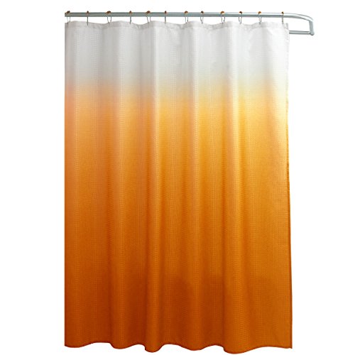Creative Home Ideas - Textured Fabric Shower Curtain Set, Includes 12 Easy Glide Metal Rings, Modern Bathroom Décor, Machine Washable, Measures 70" X 72", Orange Ombre #TOP1