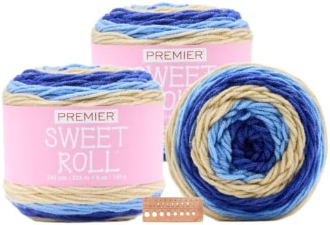 Premier Yarns Sweet Roll Worsted 3-Pack with Gauge Tool, 100% Acrylic Soft Self-Striping #4 Medium Weight Cakes for Crochet (Blueberry Muffin) image 5
