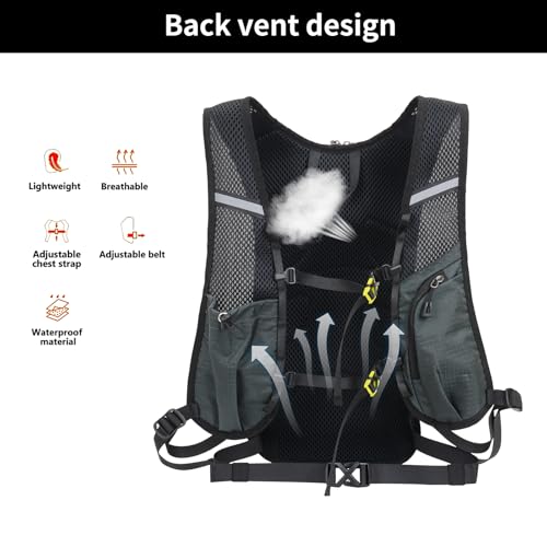 BiYiYun 15L Small Hiking Backpack Lightweight Hydration Backpack for Men Women, Warterproof Hiking Daypack for Travel Camping Cycling Running Outdoor (Grey) — view 4