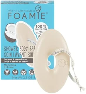 FOAMIE Shower Body Bar, Coconut & Cacao Butter. Plastic-Free, Soap-Free, No Sulphates or Parabens. Made Sustainably in the UK. 100% Vegan and Cruelty free. Environmentally friendly solution.