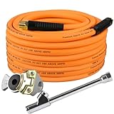 Aquilaplain 50 FT Truck Air Hose Tire Inflator with Glad Hand 3/8 in Hybrid Tire Inflator Kit 300 PSI Heavy Duty Lightweight Tire Inflator Hose