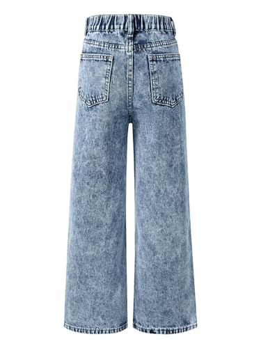TiaoBug Kids Girls Baggy Wide Leg Ripped Jeans Letter Print Casual Denim Pants Loose Straight Fit Denim Trousers2