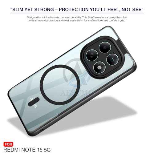 Image of AESTMO Redmi Note 15 5G / Redmi Note 15 SE 5G / Poco M8 5G Back Cover | 360 Protection | Crystal Clear Hard Back Transparent | Compatible with MagSafe Accessories (PC+TPU, Black Bumper)