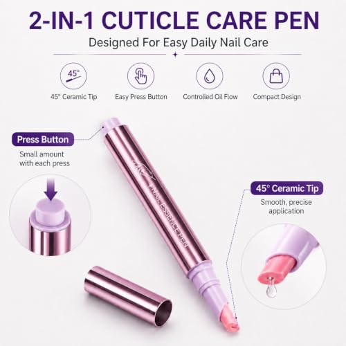 2 Pack 2-in-1 Ceramic Cuticle Oil Pusher Pen for Nail Care | Gently Softens Dry Dead Skin & Deeply Nourishes Cuticles | Hydrating & Conditioning Nail Care, Portable Manicure Tool for Home & Salon Use — view 2