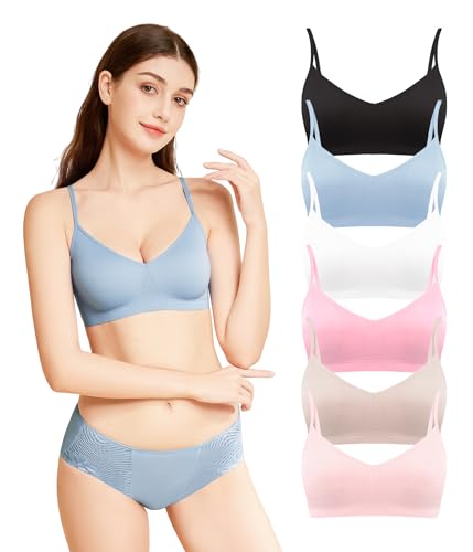 POWER FLOWER 6-Pack Women's Sports Bras, Seamless Yoga Bras with Removable Pads, Comfortable Strap Design, Sizes S-XL (3007, S-M)