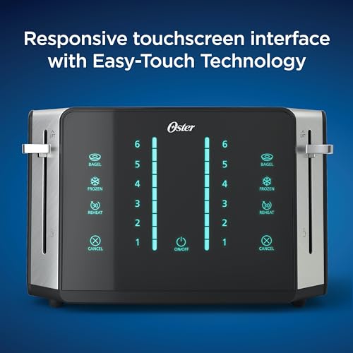 Oster - Tostadora con pantalla táctil de 4 rebanadas con tecnología Easy Touch y temporizador de cuenta regresiva digital, acero inoxidable