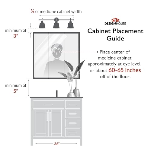 Design House Wyndham Bathroom Medicine Cabinet with Mirror, 30 Inch Wall Mount Medicine Cabinet, 3 Mirrored Doors, Bathroom Wall Cabinet with Storage, White, 30" W x 4.5" D x 24" H, 535864-WHT by Design House - Image 7