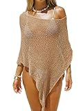 Saodimallsu Womens Sheer Cover Ups Lightweight Crochet Knit Mesh Shrug Summer Trendy Batwing Sleeve Boho Poncho Tops Khaki