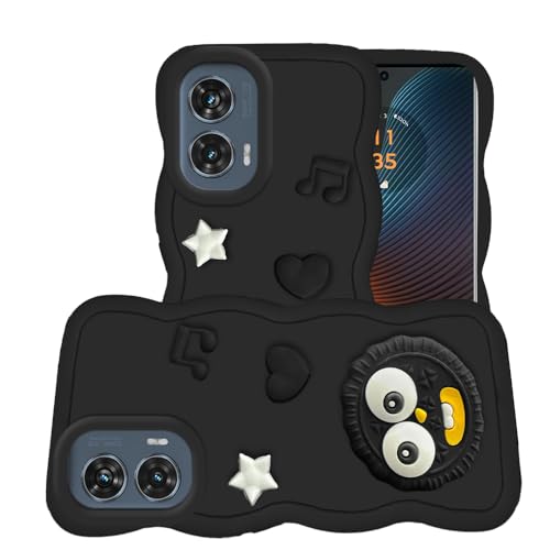 Image of AESTMO Back Case Cover for Moto Edge 50 Fusion 5G | 3D Cute Fun Cartoon Characters | Anti Slip Grip Cute Wave Curly Frame Shape | Full Body Protection Back Cover for Moto Edge 50 Fusion 5G (Black)