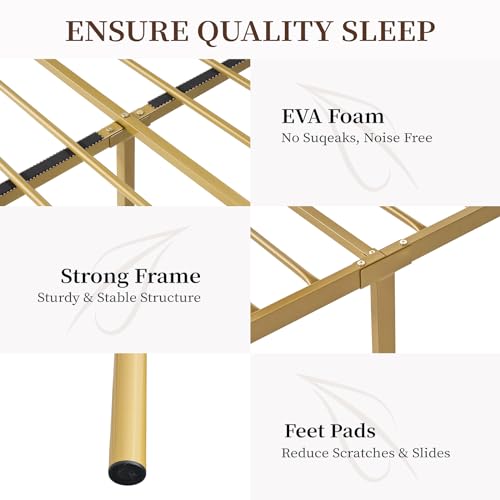 Luxoak BMB016 Queen Size Metal Bed Frame With Adjustable Headboard, Led Lights Bed Frame With Vintage Footboard, Heavy Duty Slats, No Box Spring Needed, Gold thumb #6