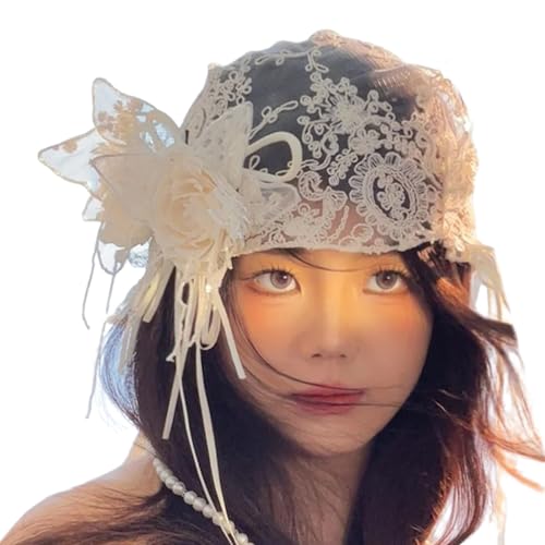 Diadema de encaje antiguo para novia: tocado blanco vintage de ceremonia