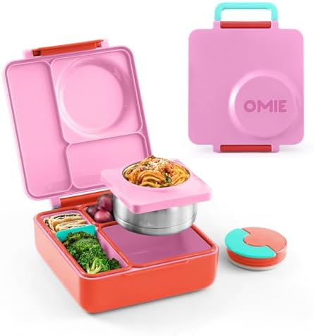 OmieBox Bento Box for Kids - Insulated with Leak Proof Thermos Food Jar - 3 Compartments, Two Temperature Zones (Single) (Packaging May Vary)