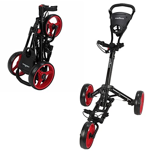 Caddymatic Golf X-Lite One-Click Carrito DE Golf Plegable para Tirar/Empujar, Negro/Rojo