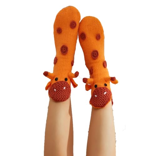 Awevudst Meias de malha para mulher e homem, quentes em 3D, com design de animais, boca larga, para casa, acessórios de roupa, presentes interessantes, Veado amarelo - adulto, Tamanho único