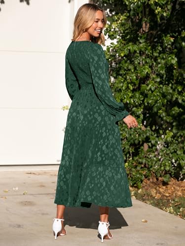 Simplee Womens Long Sleeve Smocked Maxi Dress Tiered V Neck Flowy Fall Wedding Guest Long Dresses with Pockets3