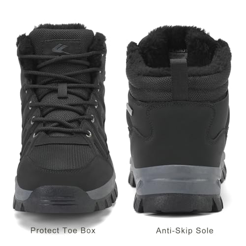 FLARUT Herren Winterstiefel Warm Gefüttert Wanderstiefel Schneestiefel Trekking Stiefel Schuhe Winterschuhe Wanderschuhe Schneeschuhe Outdoor(Schwarz,42)