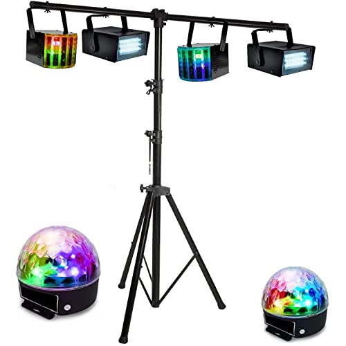 PARTY LIGHT - Pack light DJ 6 jeux de lumière compacts et puissants + 1 Portique DJ robuste - PA DJ SONO MIX LED idéal soirée anniversaire mariage - Bar led club disco