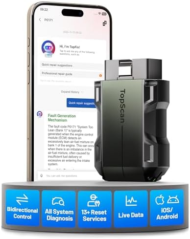 TOPDON TopScan Pro OBD2 Scanner Bluetooth, Bi-Directional Scan Tool for iPhone & Android with All System, 13+ Hot Reset Car Scanner, FCA AutoAuth, CAN-FD, AI Assistant, Upgraded TopScan Code Reader