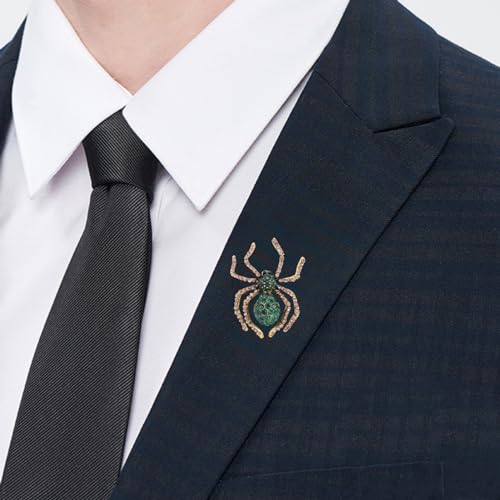 Image of Rhinestone Spider Brooch for Women Men Gold Plated Fashion Crystal Vintage Brooch Green Black Large Insect Animal Lapel Pin Creative Dress Accessories Theme Party Jewelry Gift Father's Day Halloween