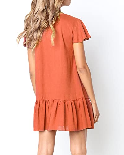 Image of Imysty Womens Polka Dot V Neck Button Down Ruffles Loose Mini Short T-Shirt Dress