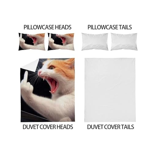 Housse de couette double microfibre chaton imprimé 3D avec 2 taies d'oreiller