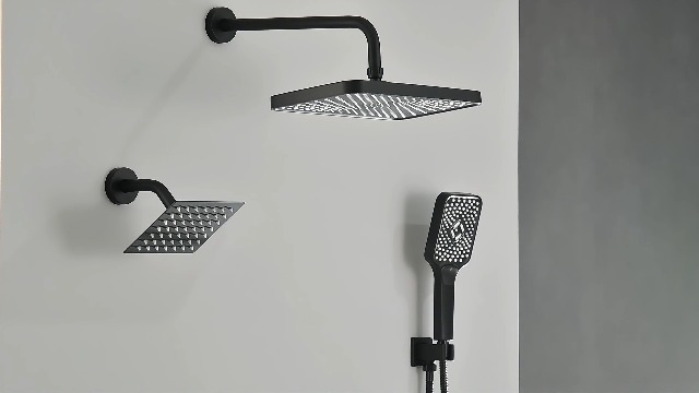 Set de grifería para ducha con cabezal de ducha manual negro | Cabezal de lluvia con aspersor manual miniatura 7