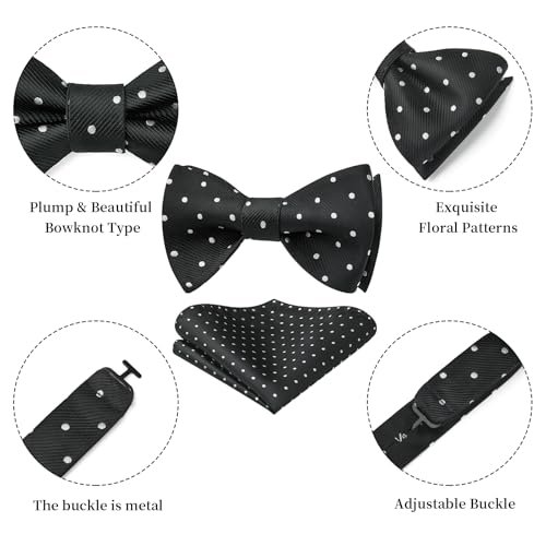 Image of HISDERN Bow Ties for Men Polka Dot Selftie Bowtie and Pocket Square Classic Business Tuxedo Wedding Bowties Handkerchief