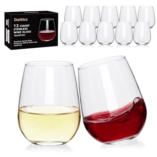 Datttcc 12 pack Stemless Wine Glasses,wine glasses set of 12,16oz wine glass For High-end Banquet, Large Wine Glasses,Party, Bar,Wedding,Ideal Wine Accessories Gift