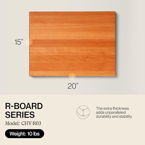 Image of John Boos R-Board Series Rectangular Wooden Cherry Cutting Board 20 inchx15 inch - 1.5 inch Thick, 10-lb Reversible Butcher Block with Edge-Grain & Finger Grips - Made in the USA