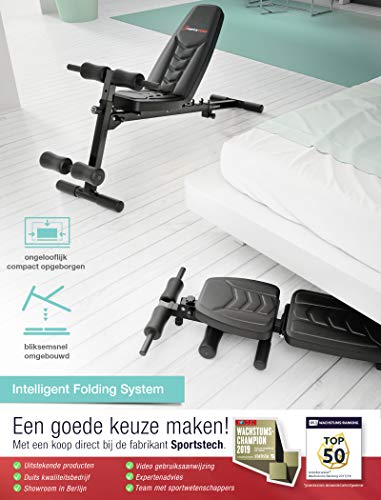 Sportstech BRT500 Innovatieve halterbank 8in1 met uniek design van Eva bekledingsmateriaal, inklapbaar, intelligent vouwsysteem, anti-slip design, push-grepen, platte bank met curlpult & poster - Image 4