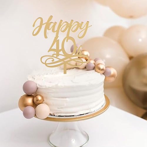 Happy 40th Cake Topper - 40th Birthday Party Decorations,Golden Acrylic Cake Topper,Cheers to 40 Years Birthday Photo Props,40 Wedding Anniversary Party Supplies by WAHAWU - Used condition - Image 4