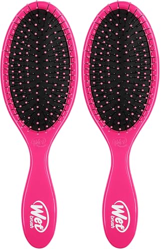 Wet Brush Detangling Brush, Original Detangler Brush (Pink) - Wet &amp; Dry Tangle-Free Hair Brush for Women &amp; Men - No Tangle Soft &amp; Flexible Bristles for Straight, Curly, &amp; Thick Hair (Pack of 2)
