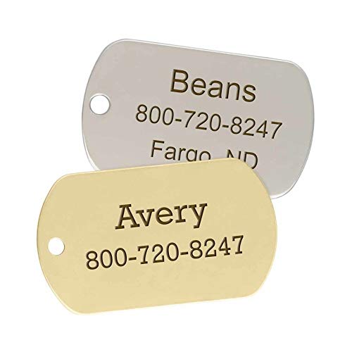 Dogids Personalized Military Shaped Dog Identification Tag, Custom Laser Engraved Single Sided Id Tag With S-Hook And Split Ring - Brass, Small, 1 1/2 X 7/8 In #TOP1