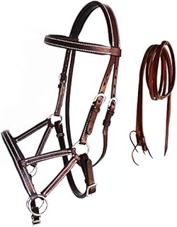 CHALLENGER Horse Western Leather Tack Padded Bitless Sidepull Bridle Reins Mahogany 77RS02BR
