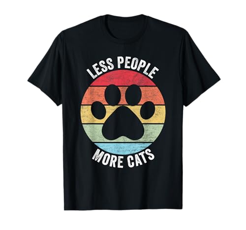 Menos personas Más gatos Retro Gatito Animal Rescate Amantes de gatos Camiseta